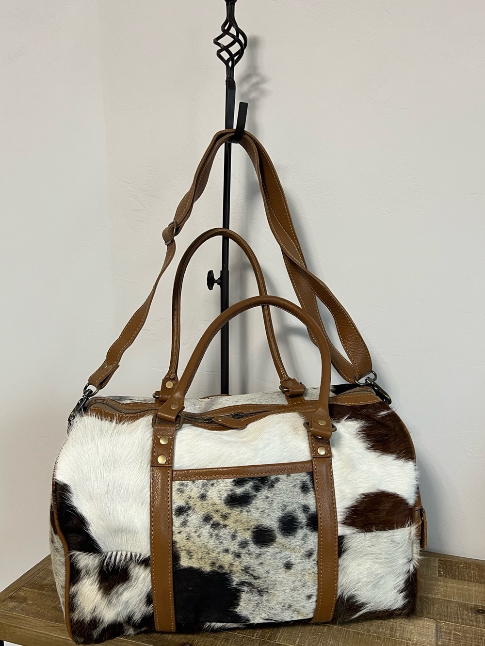 Myra Bag Cowhide Leather Mini Weekender Duffel Bag Western Overnight Boho Duffle